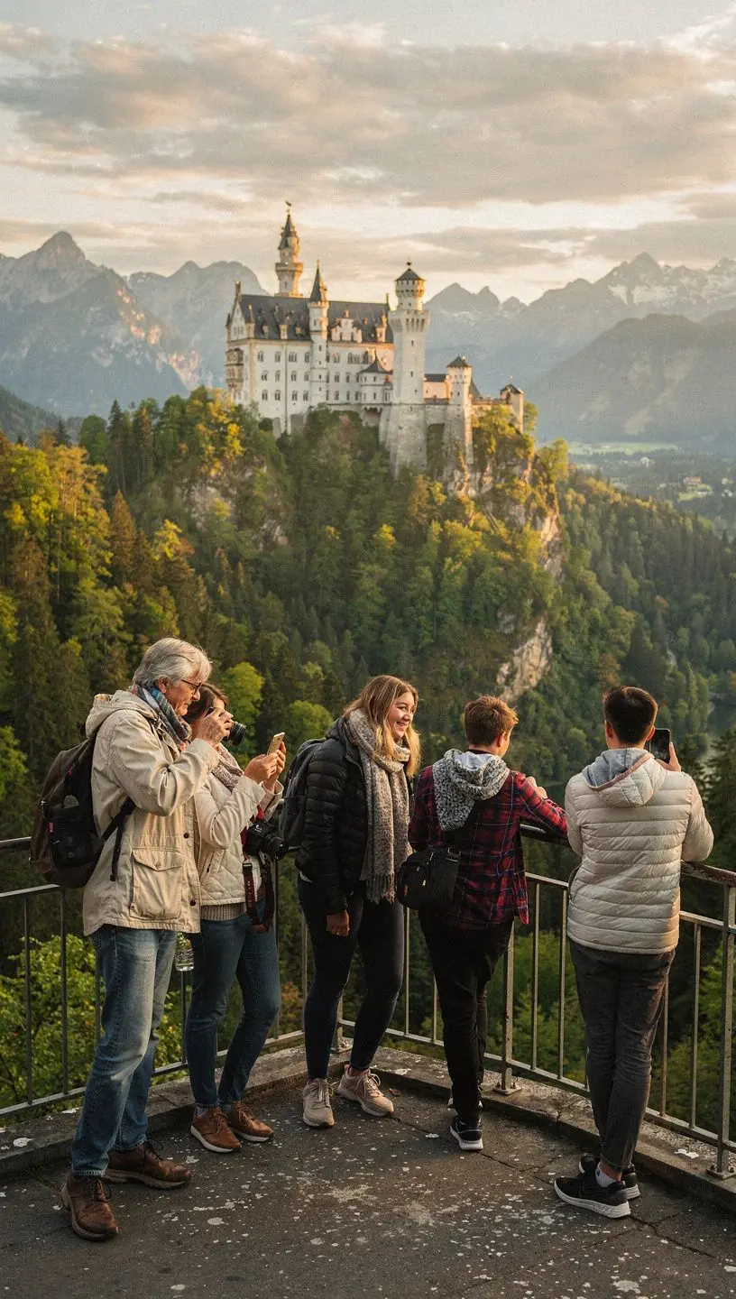 Nahaufnahme einer Kamera, die auf eine alte Steinbrücke in einer deutschen Stadt gerichtet ist.