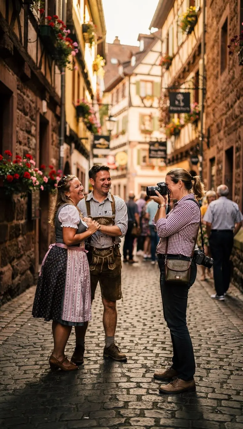 Panoramablick auf die Alpen mit einem Fotografen, der eine Kamera auf einem Stativ verwendet.